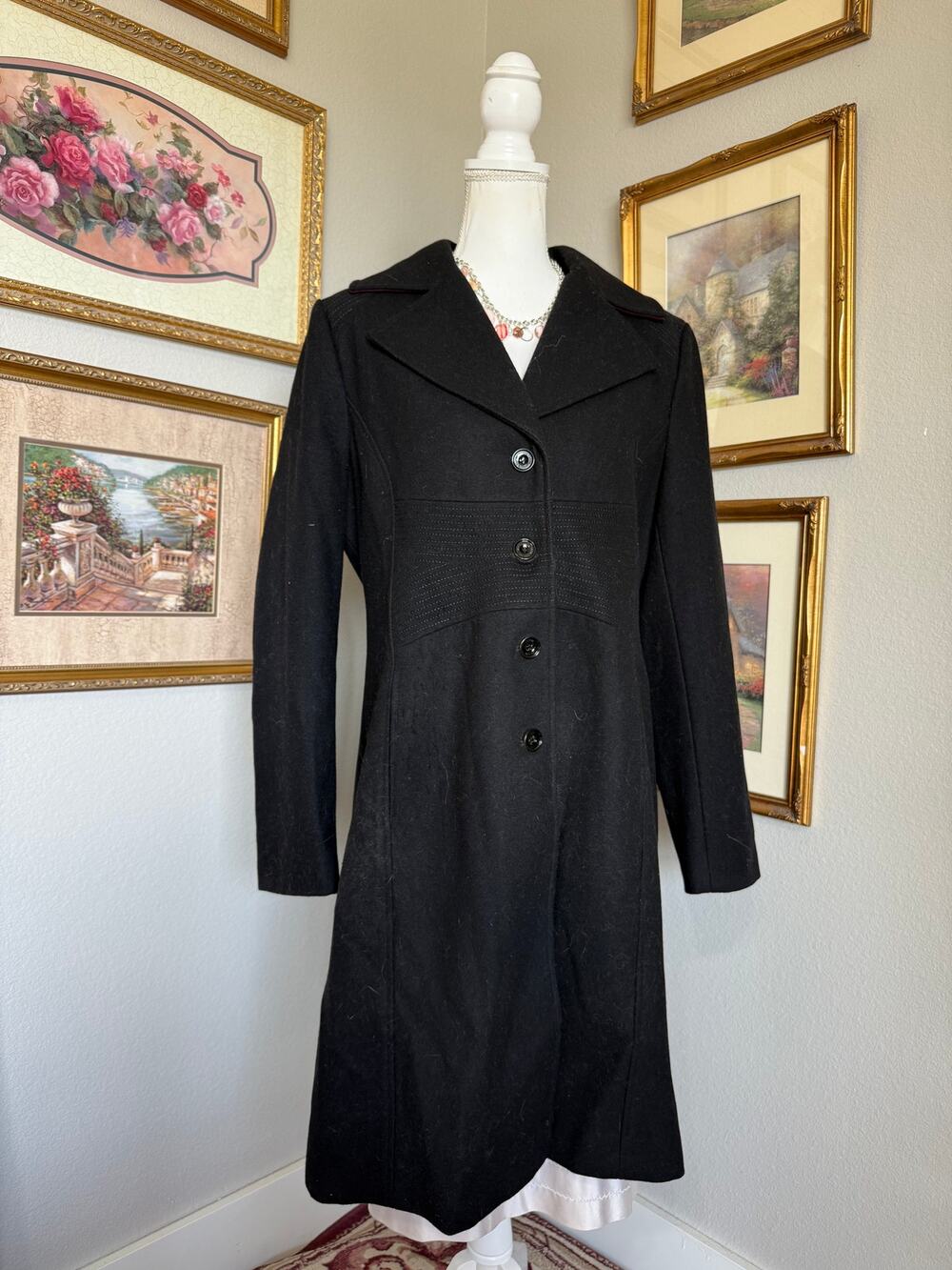 Tommy Hilfiger Black Wool Trenchcoat